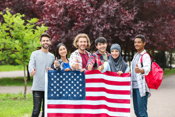 students with american flag